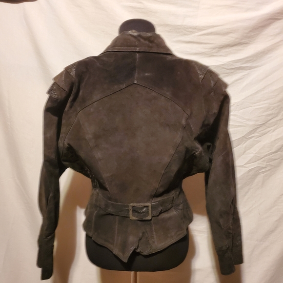 Vntg 80's Wilson Women's Black Crop Bolero Biker Seude Leather Jacket L - Picture 4 of 8